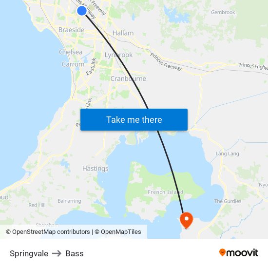 Springvale to Bass map