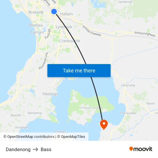 Dandenong to Bass map