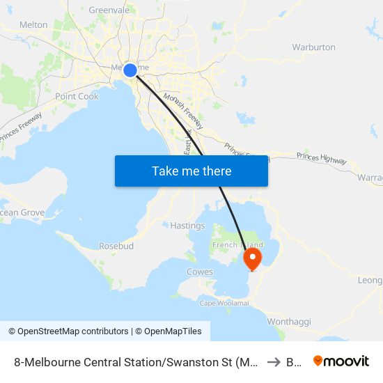 8-Melbourne Central Station/Swanston St (Melbourne City) to Bass map