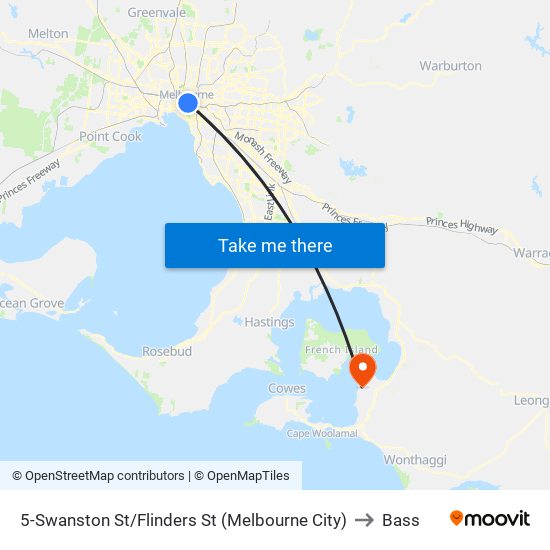 5-Swanston St/Flinders St (Melbourne City) to Bass map