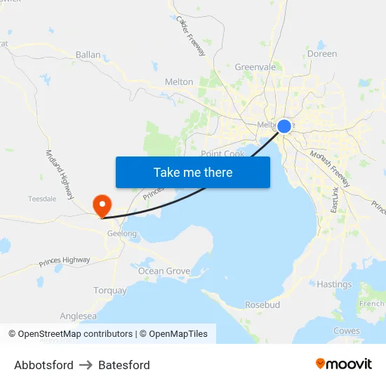 Abbotsford to Batesford map