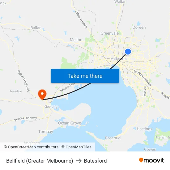 Bellfield (Greater Melbourne) to Batesford map