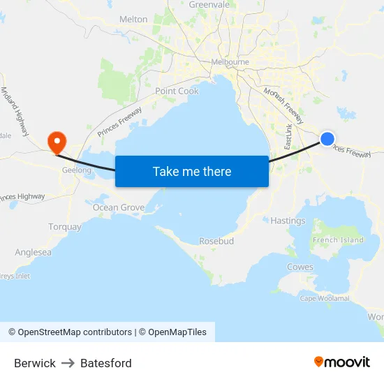 Berwick to Batesford map