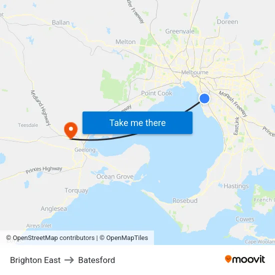 Brighton East to Batesford map