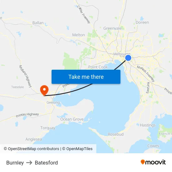 Burnley to Batesford map