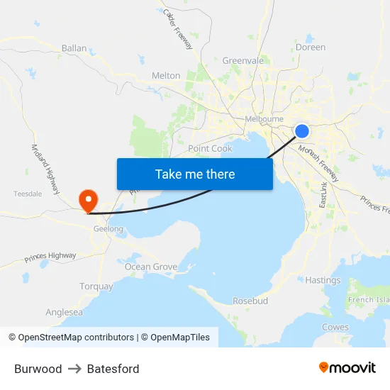 Burwood to Batesford map