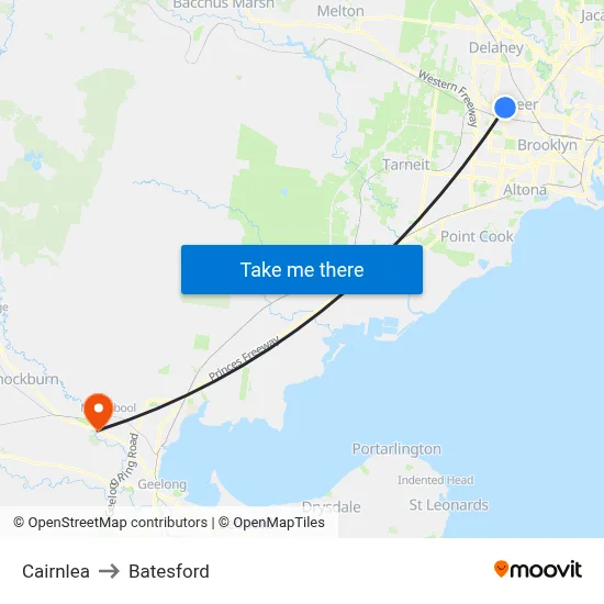 Cairnlea to Batesford map