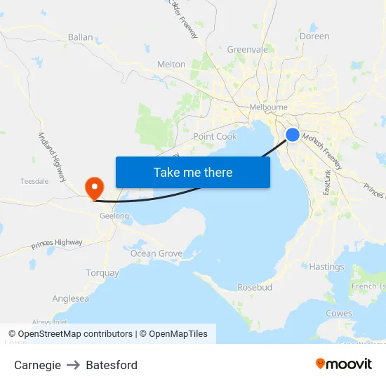 Carnegie to Batesford map