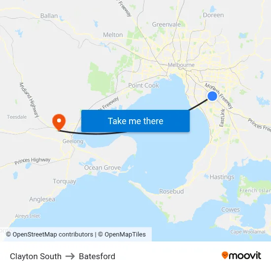 Clayton South to Batesford map