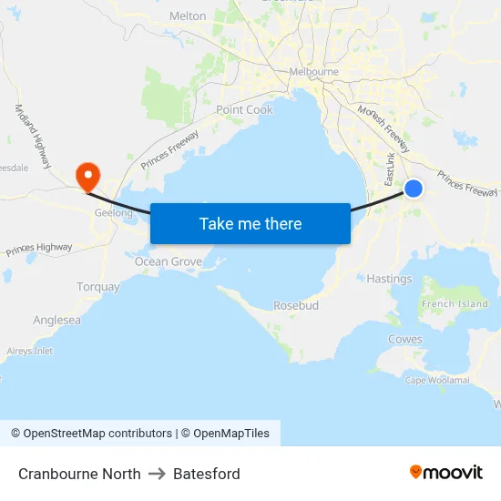 Cranbourne North to Batesford map