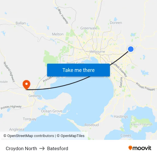 Croydon North to Batesford map