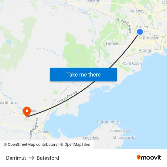 Derrimut to Batesford map