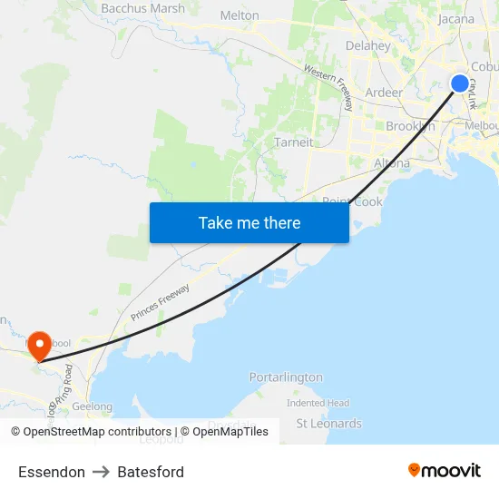 Essendon to Batesford map