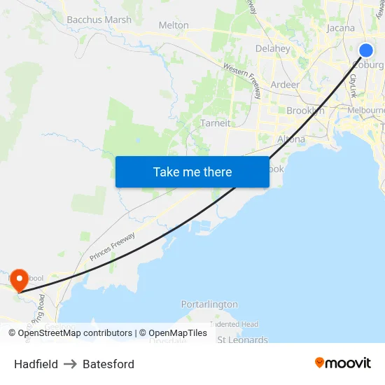 Hadfield to Batesford map