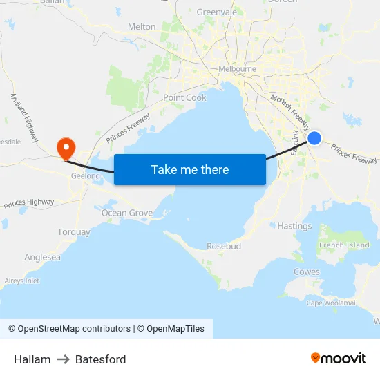 Hallam to Batesford map