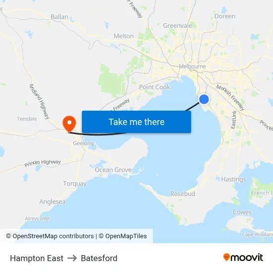 Hampton East to Batesford map