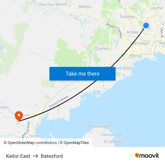 Keilor East to Batesford map