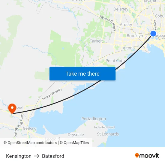 Kensington to Batesford map