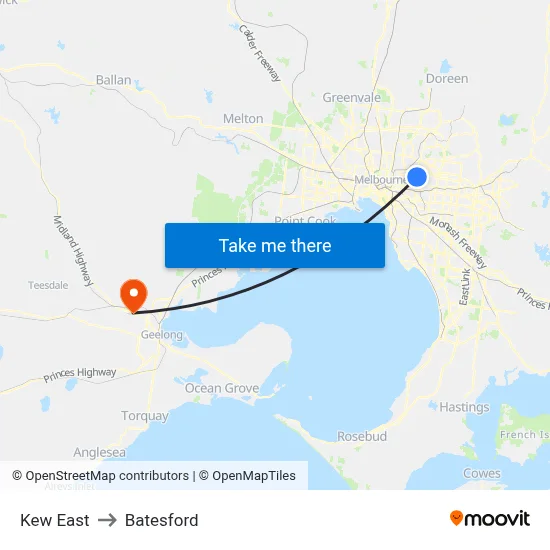 Kew East to Batesford map
