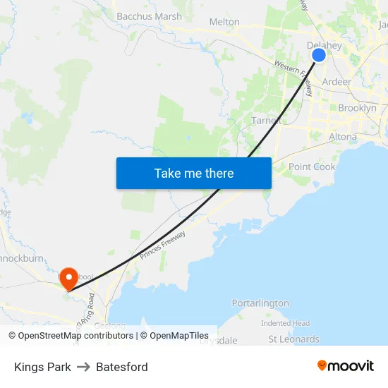 Kings Park to Batesford map