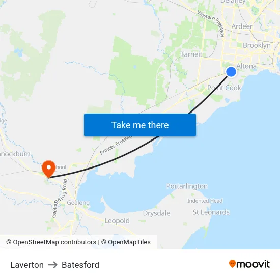 Laverton to Batesford map