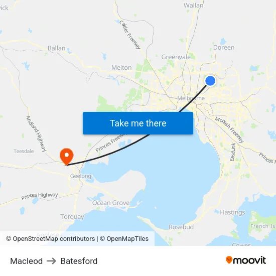 Macleod to Batesford map