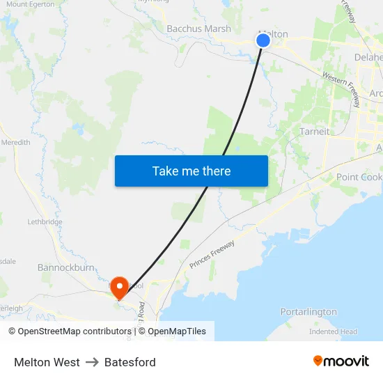 Melton West to Batesford map