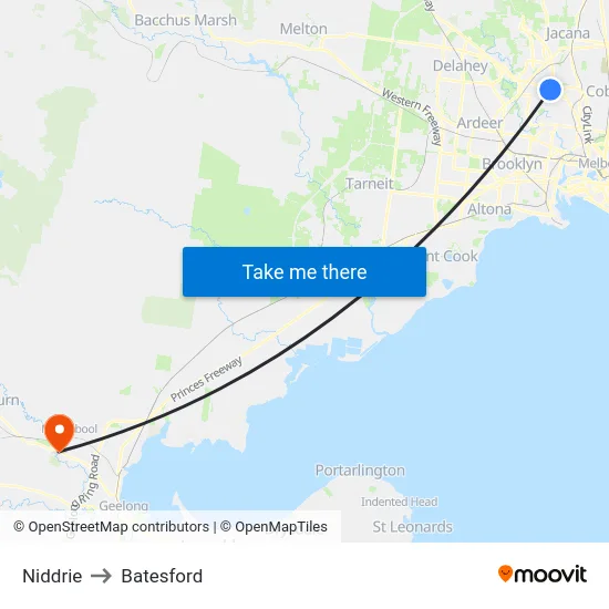 Niddrie to Batesford map