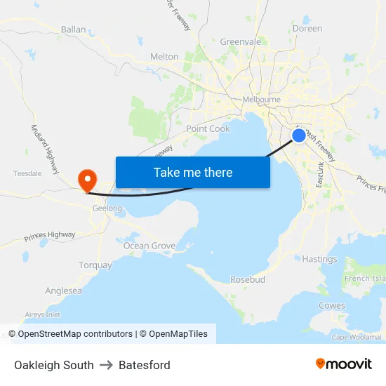 Oakleigh South to Batesford map