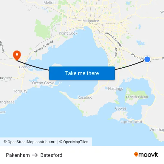 Pakenham to Batesford map