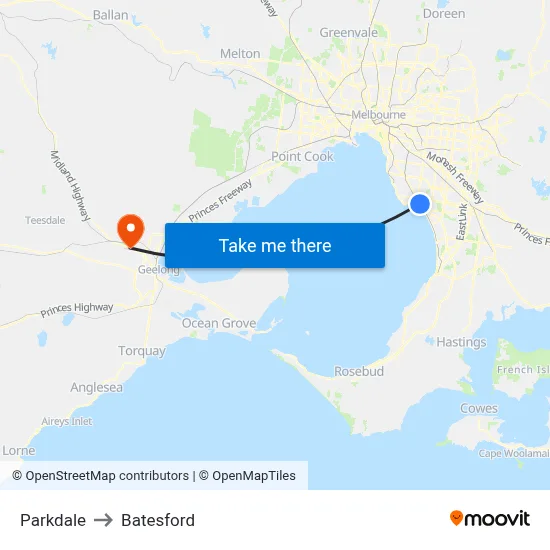 Parkdale to Batesford map