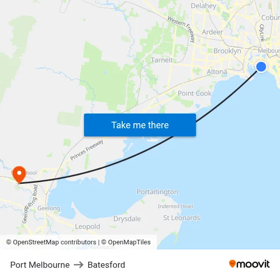 Port Melbourne to Batesford map