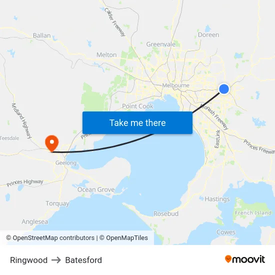 Ringwood to Batesford map