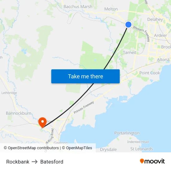 Rockbank to Batesford map