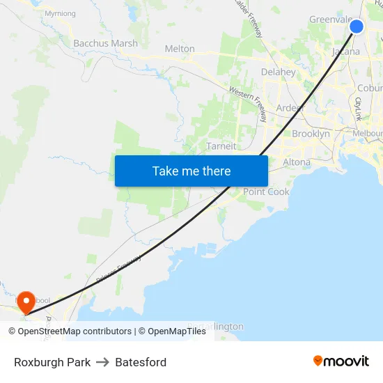 Roxburgh Park to Batesford map