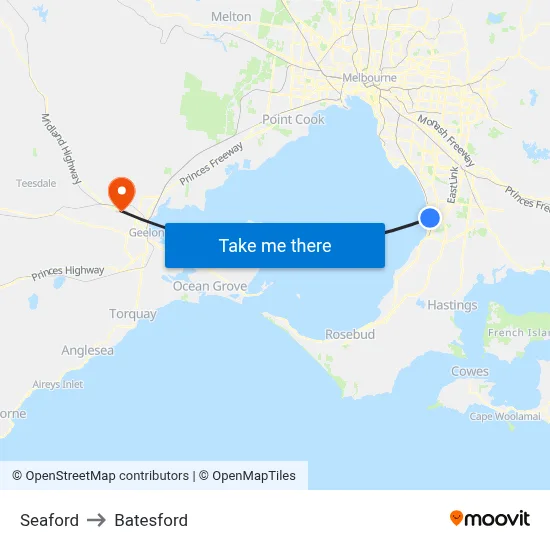 Seaford to Batesford map
