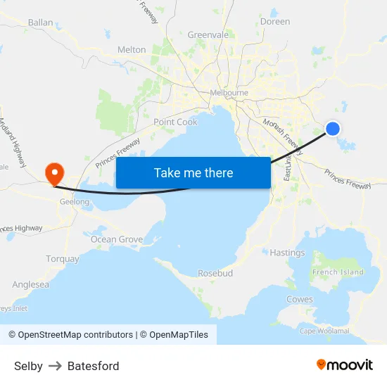 Selby to Batesford map