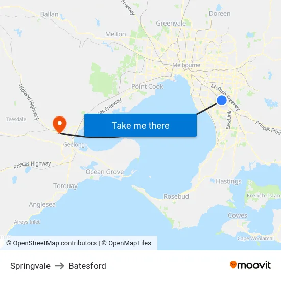 Springvale to Batesford map