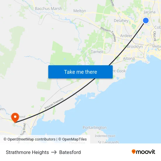 Strathmore Heights to Batesford map