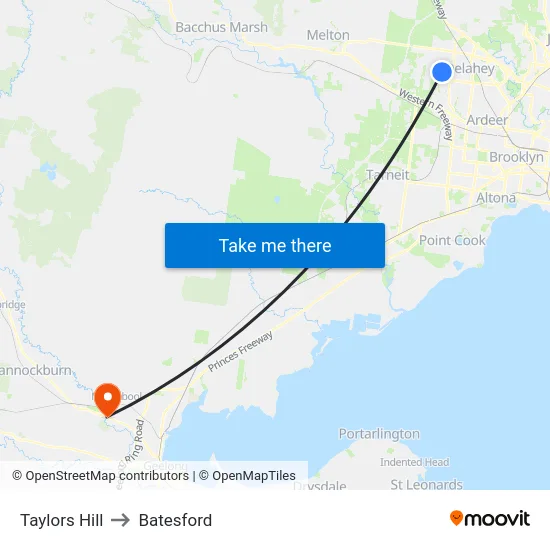 Taylors Hill to Batesford map