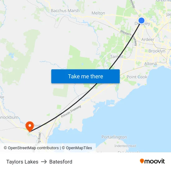 Taylors Lakes to Batesford map