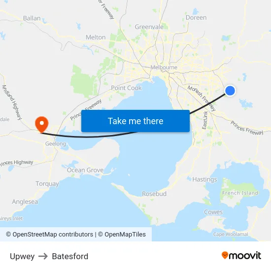 Upwey to Batesford map