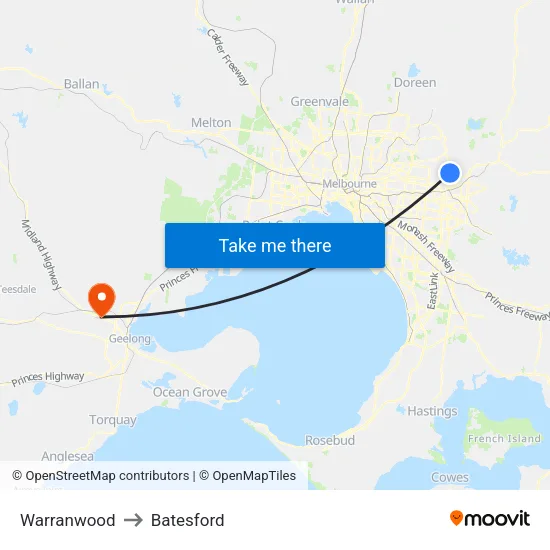 Warranwood to Batesford map