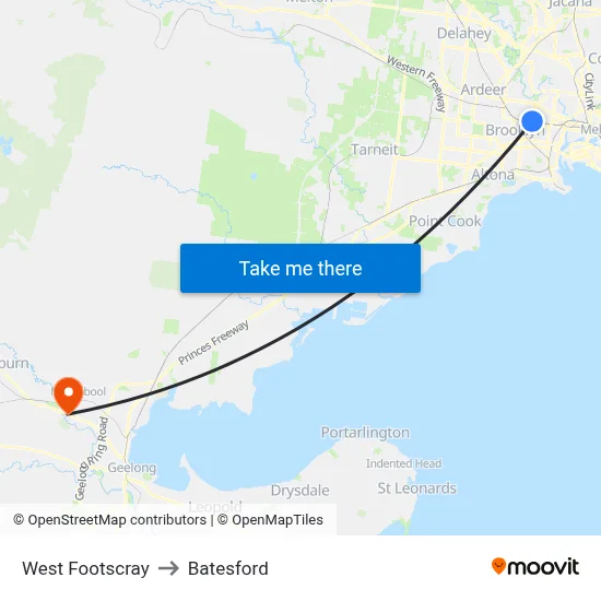 West Footscray to Batesford map