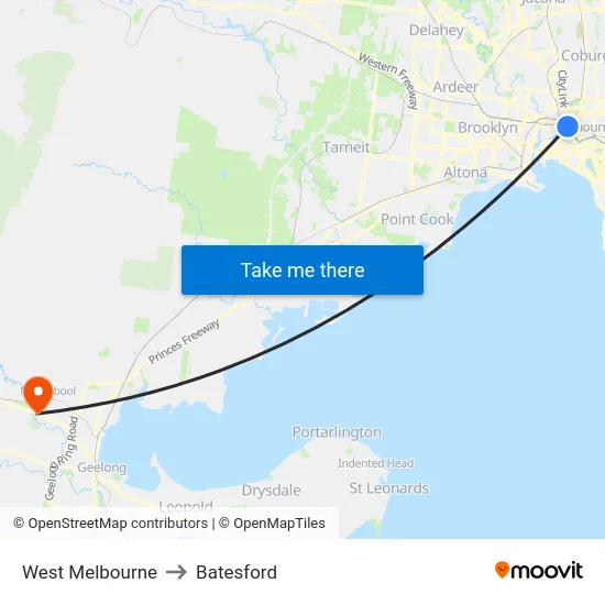 West Melbourne to Batesford map