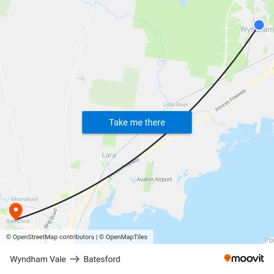 Wyndham Vale to Batesford map