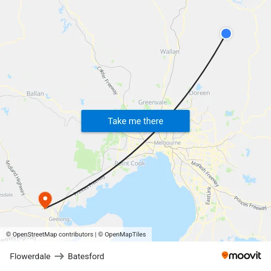Flowerdale to Batesford map