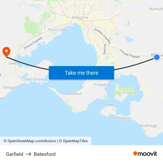 Garfield to Batesford map
