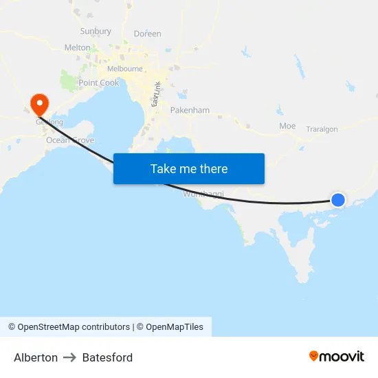 Alberton to Batesford map