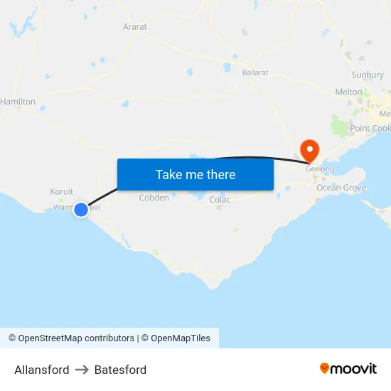 Allansford to Batesford map